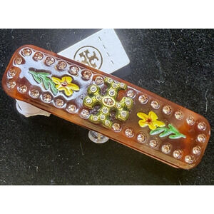 Tory Burch Roxanne Embellished Large Barrette Hair Clip Rolled Gold Tortoise NEW